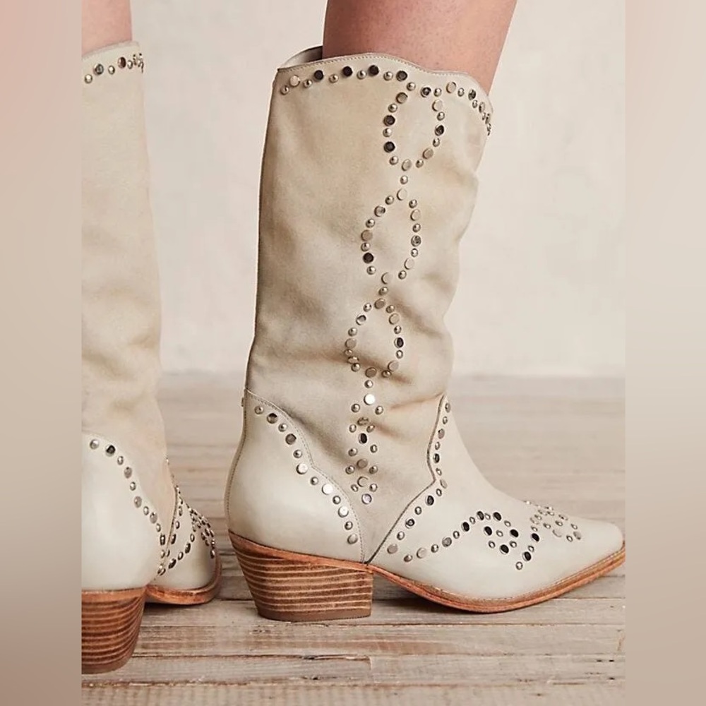 New Free People  Joelton Studded Western Boots Size 39 Gray USA size 8-8.5